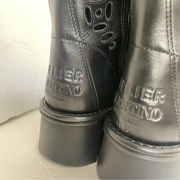 Valentino Black Leather Laser Cut Out Lace Up Combat Boots Size 41 - Picture 4 of 15